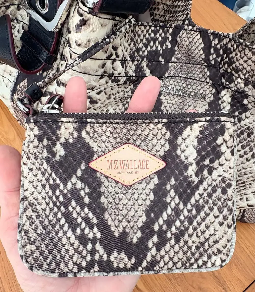 MZ Wallace Snakeskin Print Nylon Hobo Bag with Detachable Pouch